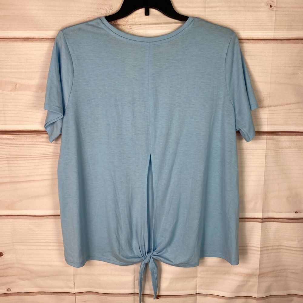 Pro Player Top Womens 2X Plus Blue Short Sleeve Active T-Shirt Solid Tie Back - Picture 4 of 5